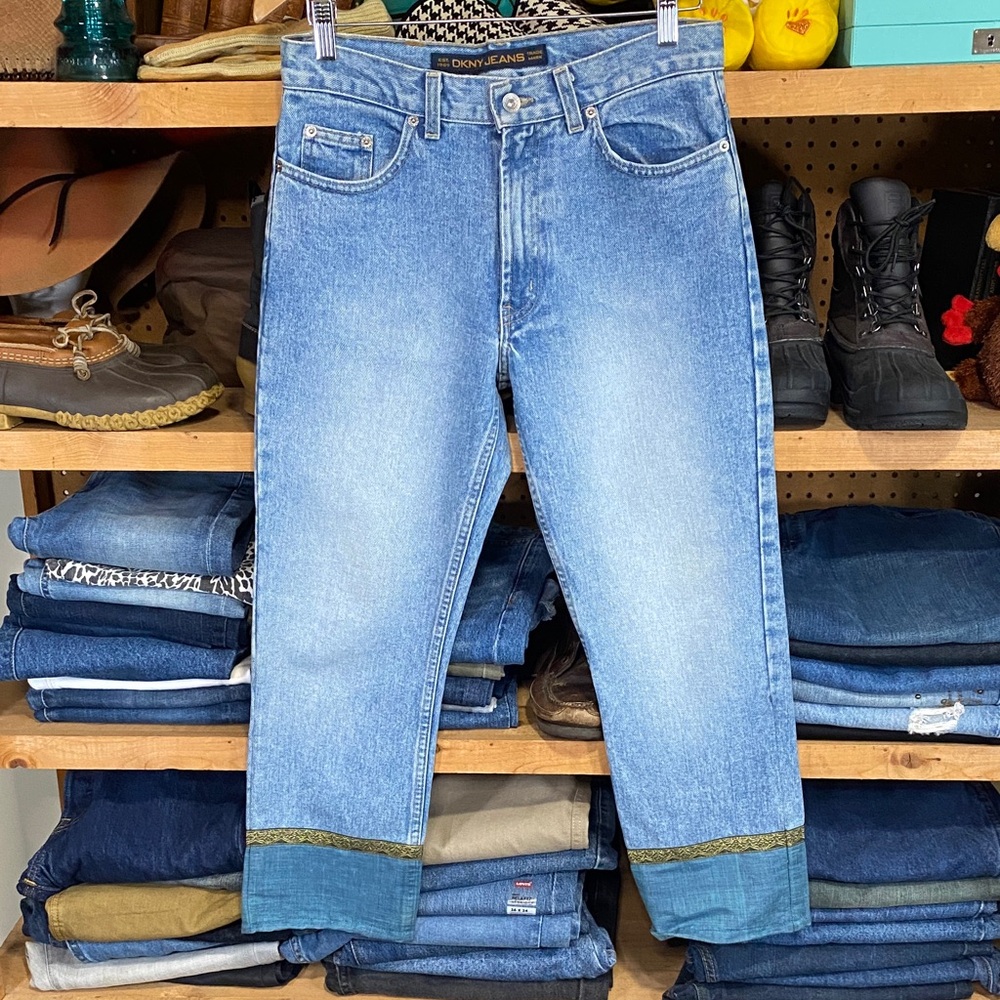 Vintage DKNY Jeans Made in USA Light Wash Embroidered Cuff Denim